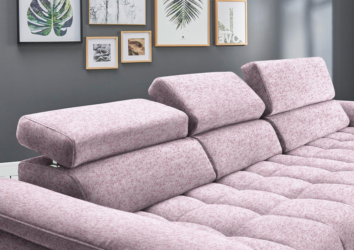ECKSOFA in Chenille Rosa  - Schwarz/Rosa, Design, Textil/Metall (329/190cm) - Beldomo Style