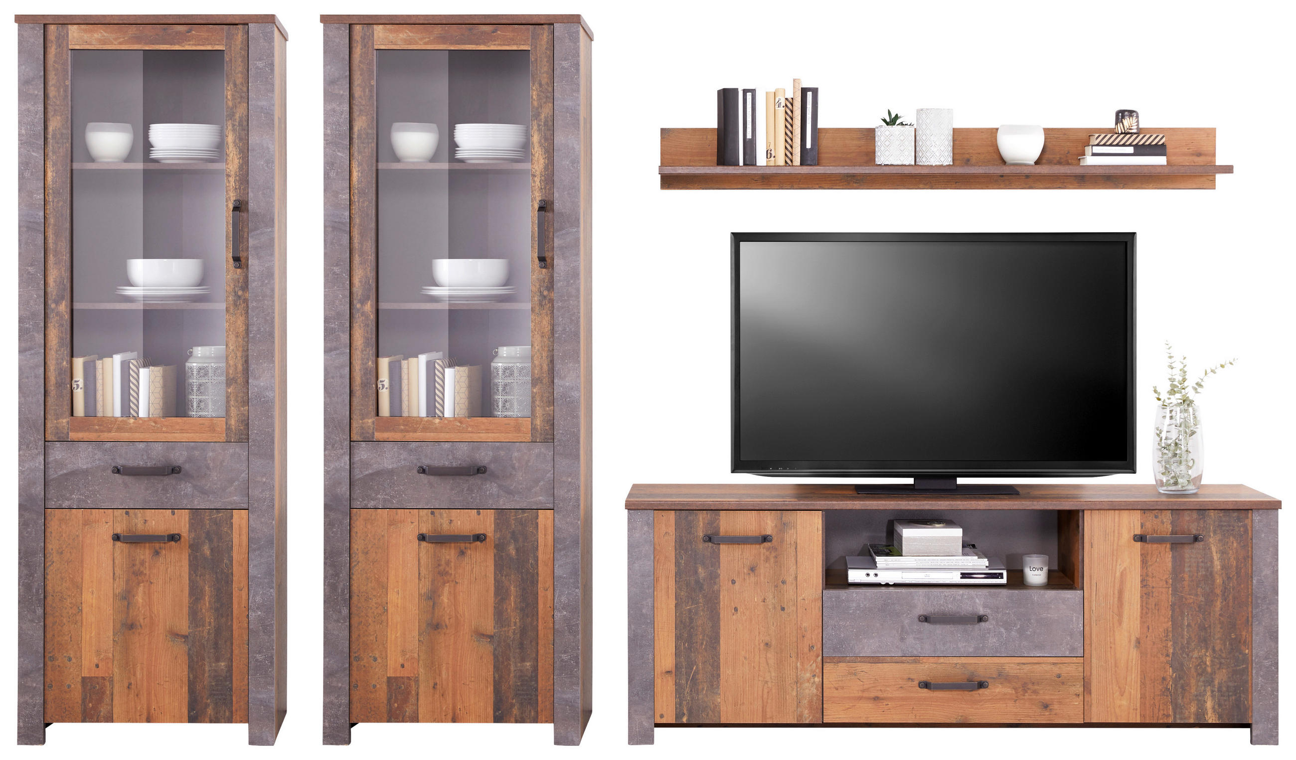 Wohnkombination 4 -Teilig. Ontario, Old Style/Betonoptik