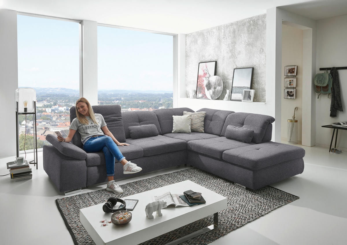 ECKSOFA  in Mikrofaser Grau  312/260 cm  - Chromfarben/Grau, Design, Textil/Metall (312/260cm) - Beldomo Style