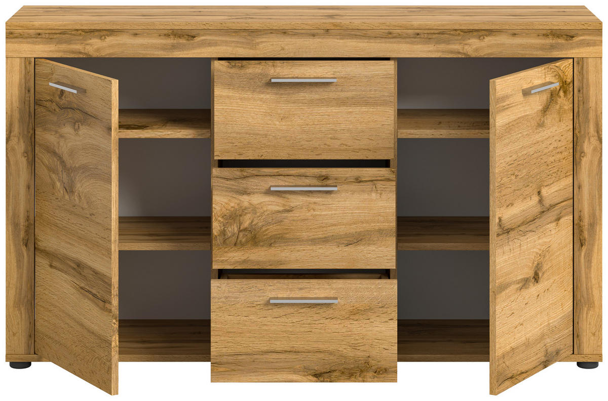 SIDEBOARD Jam  in 125/80/35 cm  - Eiche Wotan/Silberfarben, Design, Holzwerkstoff/Kunststoff (125/80/35cm) - MID.YOU