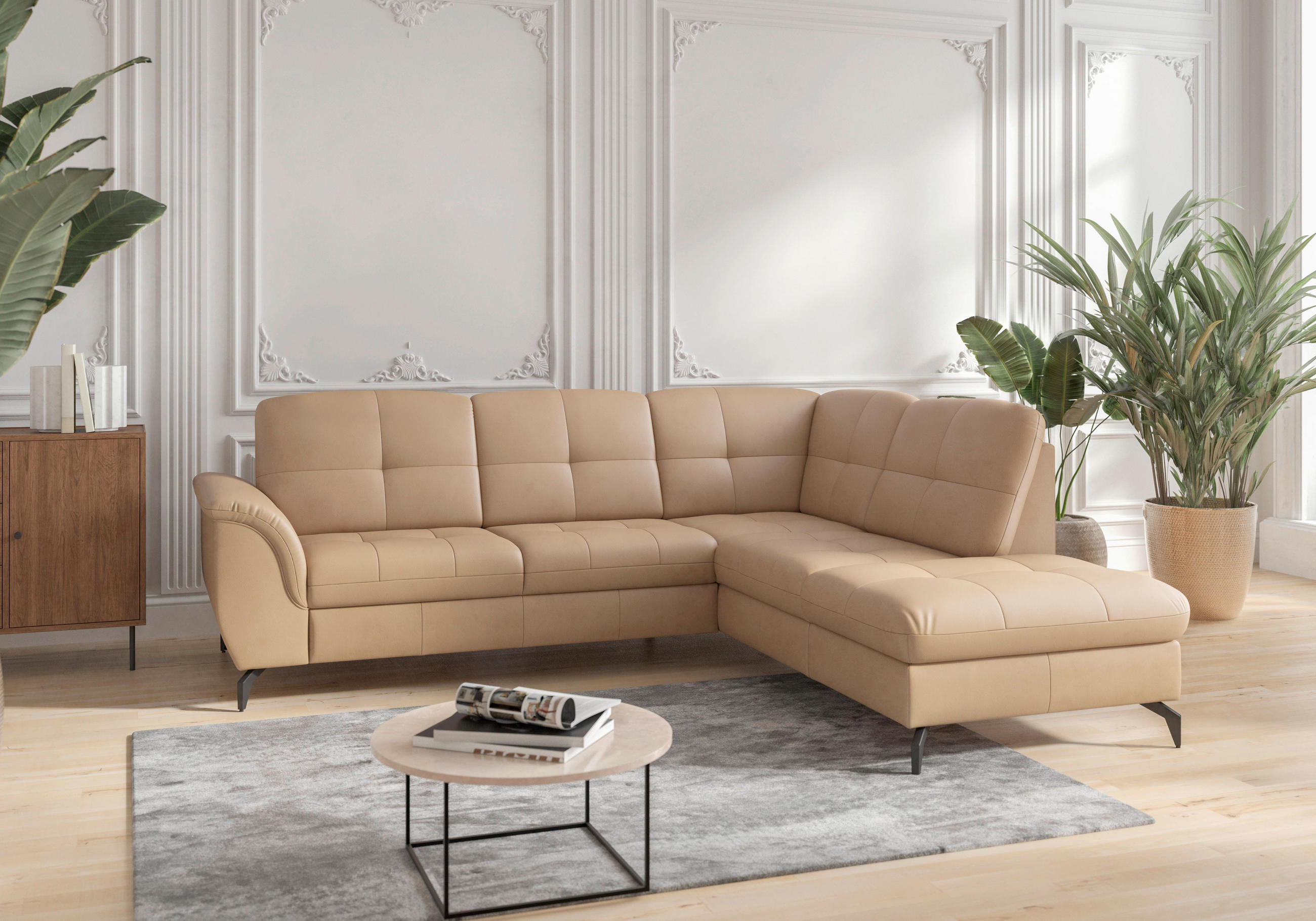 ECKSOFA in Vliesstoff Kombination Echtleder/Stoff Cappuccino  244/212 cm  - Schwarz/Cappuccino, MODERN, Leder/Textil (244/212cm) - Sit & More