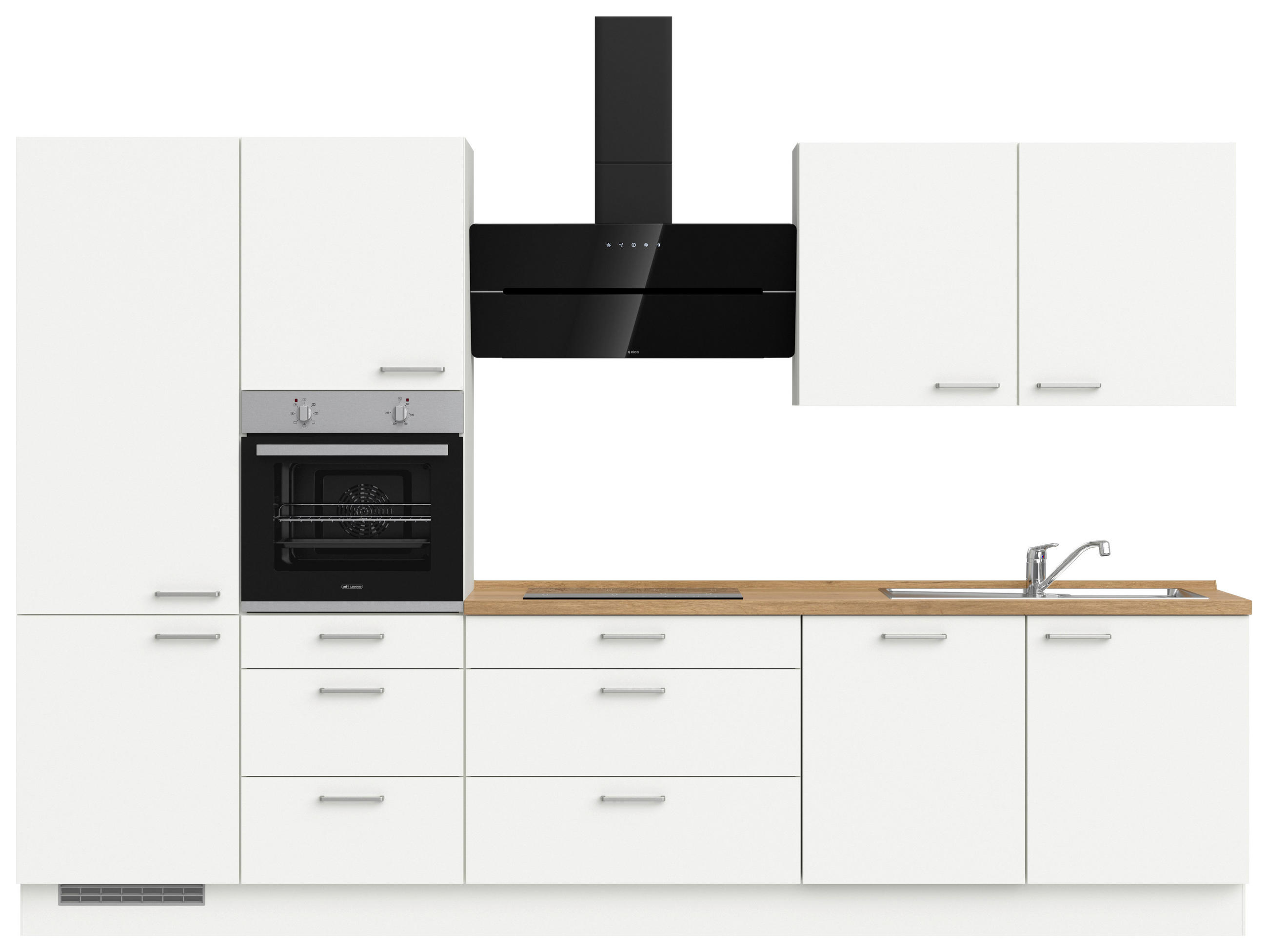 KÜCHENBLOCK 330 cm   in Weiß, Eichefarben  - Edelstahlfarben/Eichefarben, MODERN, Holzwerkstoff/Metall (330cm) - Nobilia