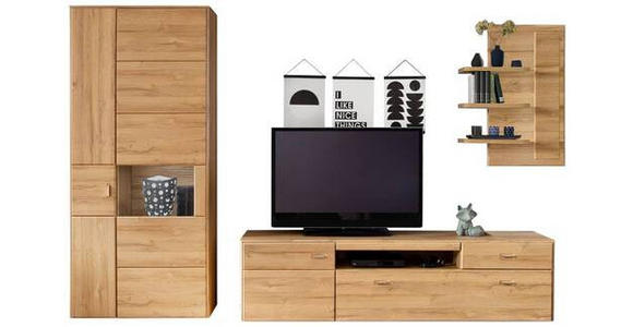 WOHNWAND  in Eichefarben  330/206/52 cm  - Eichefarben/Silberfarben, KONVENTIONELL, Glas/Holzwerkstoff (330/206/52cm) - Cantus