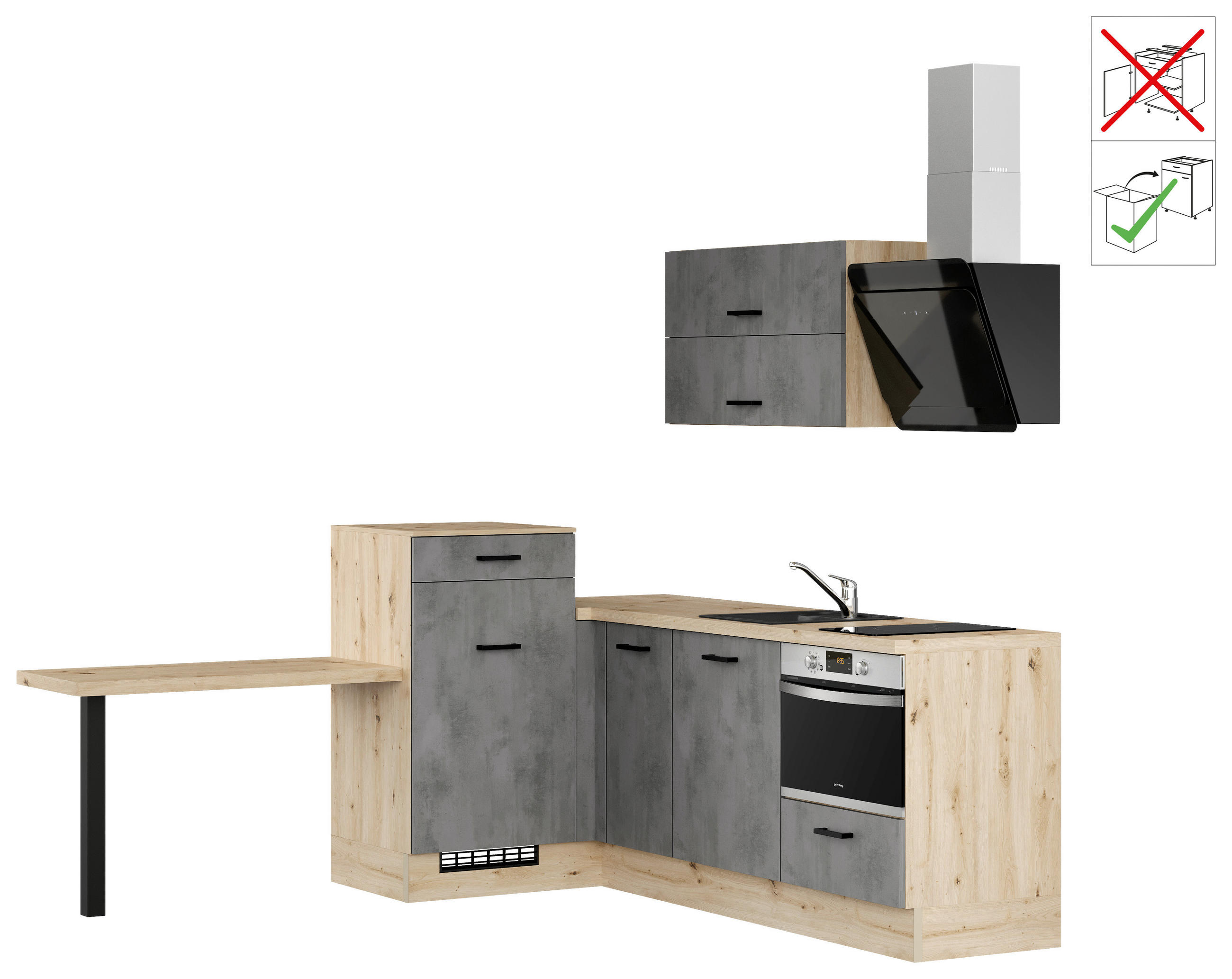 ECKKÜCHE 241/225 cm  in Grau  - Eichefarben/Schwarz, Design, Holzwerkstoff/Metall (241/225cm) - Impuls