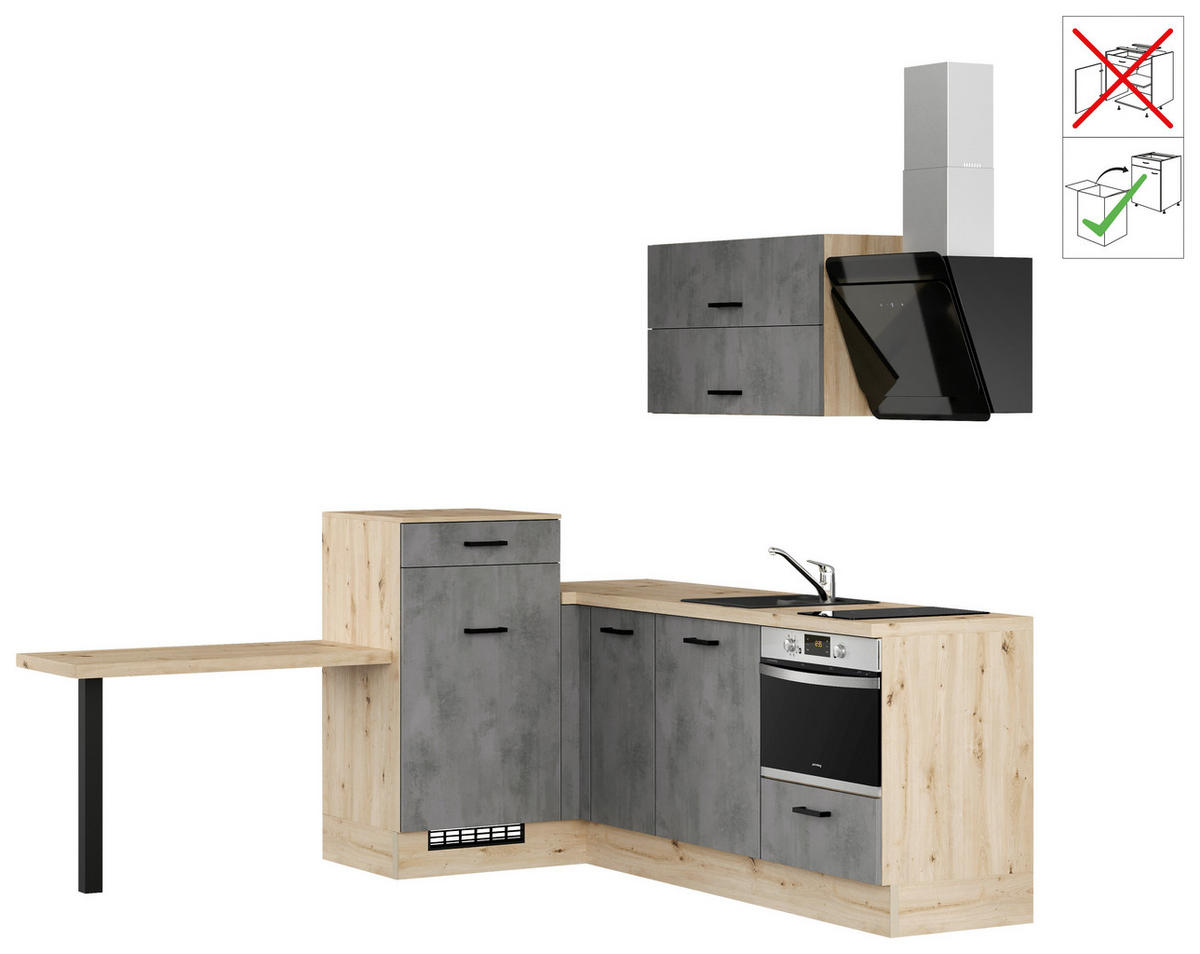 ECKKÜCHE 241/225 cm  in Grau  - Eichefarben/Schwarz, Design, Holzwerkstoff/Metall (241/225cm) - Impuls