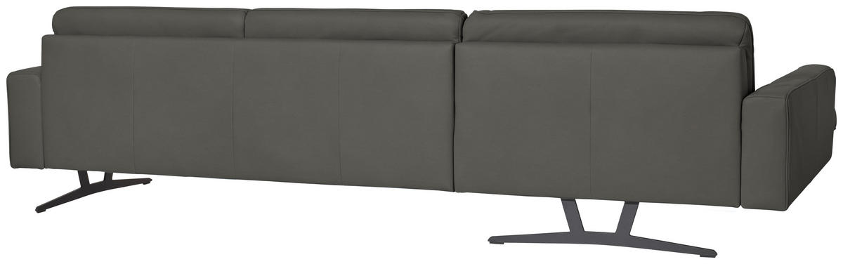 ECKSOFA in Echtleder Grau  179/324 cm  - Anthrazit/Grau, KONVENTIONELL, Leder/Metall (179/324cm) - Johann Jakob