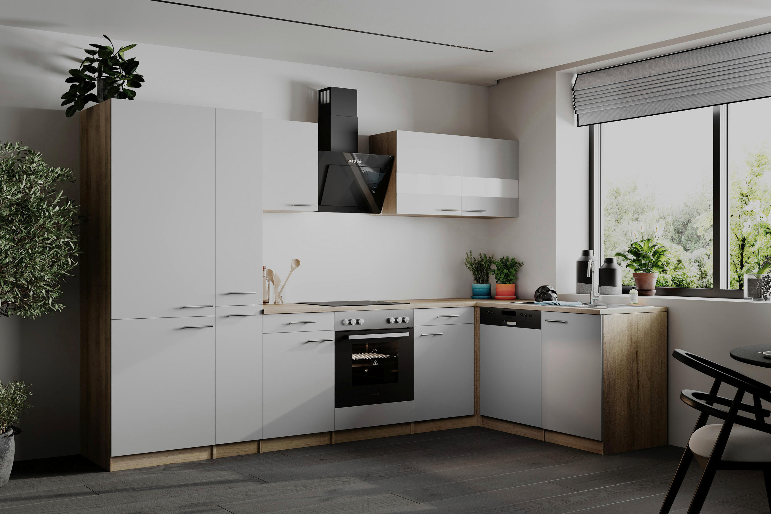 HÖRNKÖK 310/172 cm  i vit  - stålfärgad/vit, Basics, metall/trämaterial (310/172cm) - Respekta