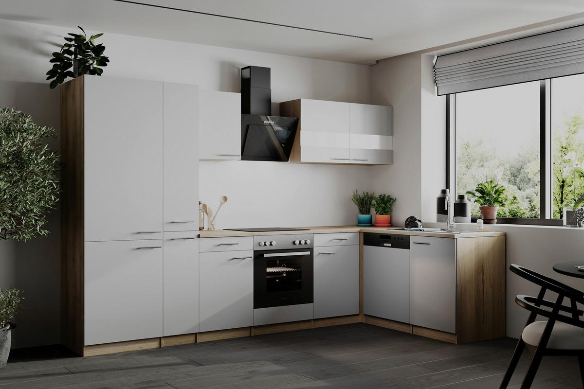 HÖRNKÖK 310/172 cm  i vit  - stålfärgad/vit, Basics, metall/trämaterial (310/172cm) - Respekta