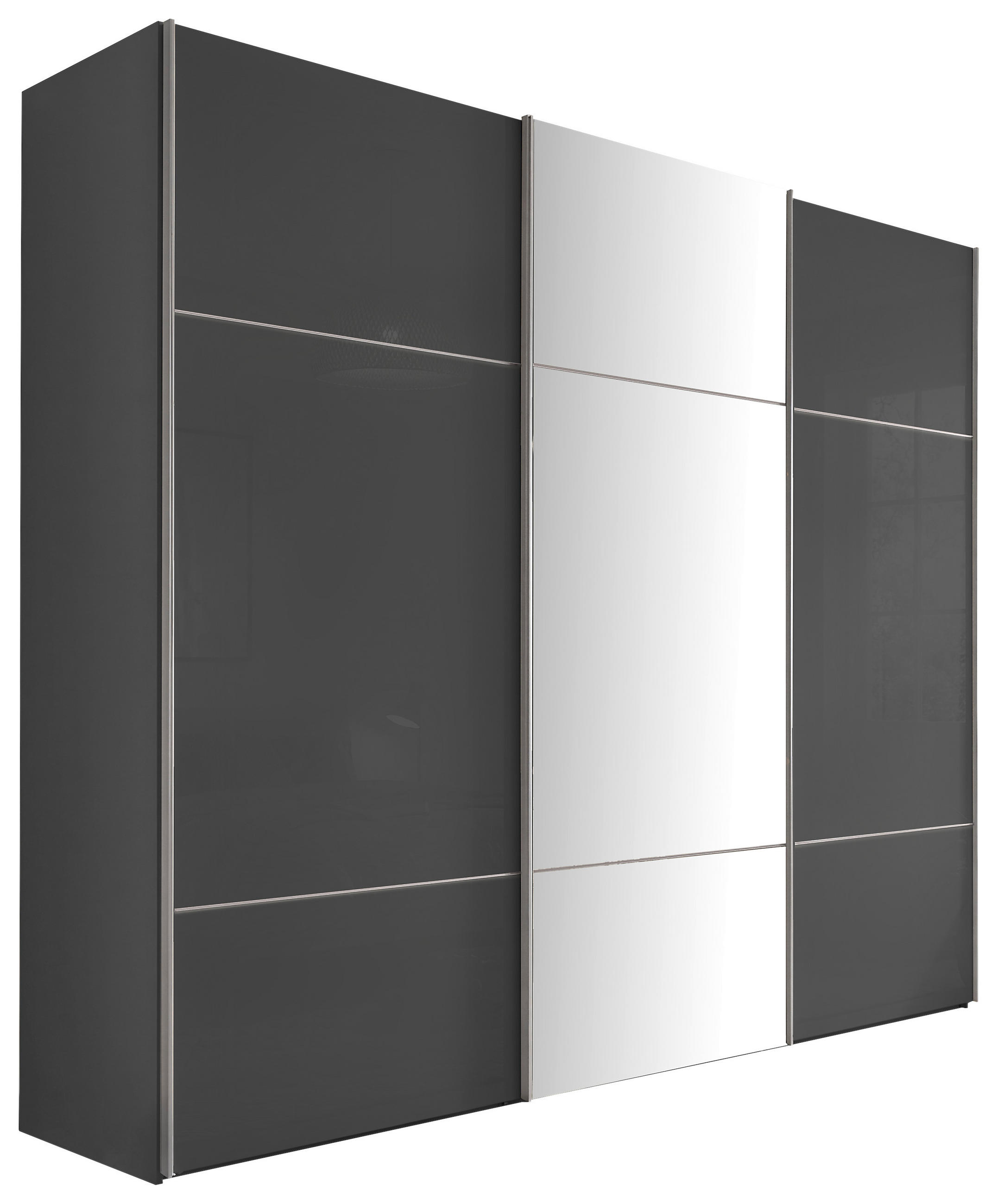 SCHWEBETÜRENSCHRANK 249/222/68 cm 3 Tür(en)-türig Graphitfarben  - Alufarben/Graphitfarben, Design, Glas/Holzwerkstoff (249/222/68cm) - Moderano