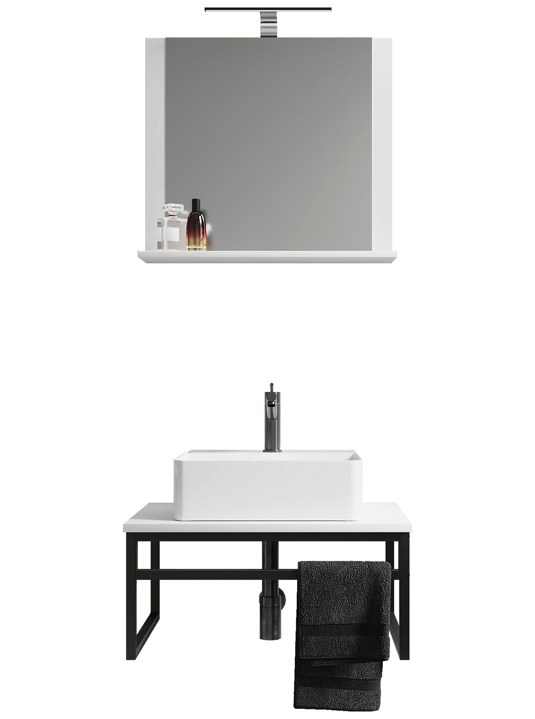 BADEZIMMER 3-teilig in 60 cm - Weiss/Schwarz, Modern, Glas/Keramik (60cm) - MID.YOU