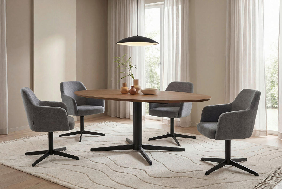 ESSTISCH 160/90/76 cm Echtholz  Metall, Holzwerkstoff in verschiedenen Größen erhältlich oval Eichefarben  - Eichefarben/Schwarz, MODERN, Holzwerkstoff/Metall (160/90/76cm) - Schöner Wohnen