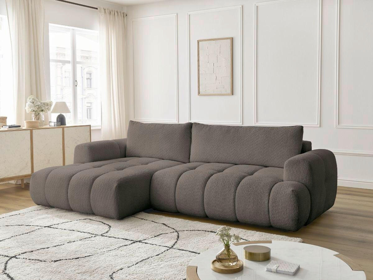 ECKSCHLAFSOFA FUJI Bouclé Taupe  inkl.  - Taupe/Schwarz, MODERN, Kunststoff/Textil (160/292cm)