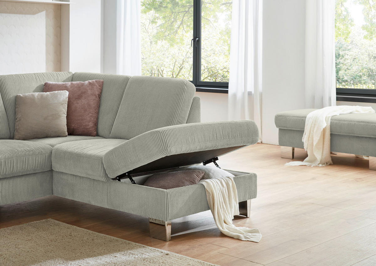 ECKSOFA in Cord Greige  - Edelstahlfarben/Greige, Konventionell, Textil/Metall (248/200cm) - Beldomo System