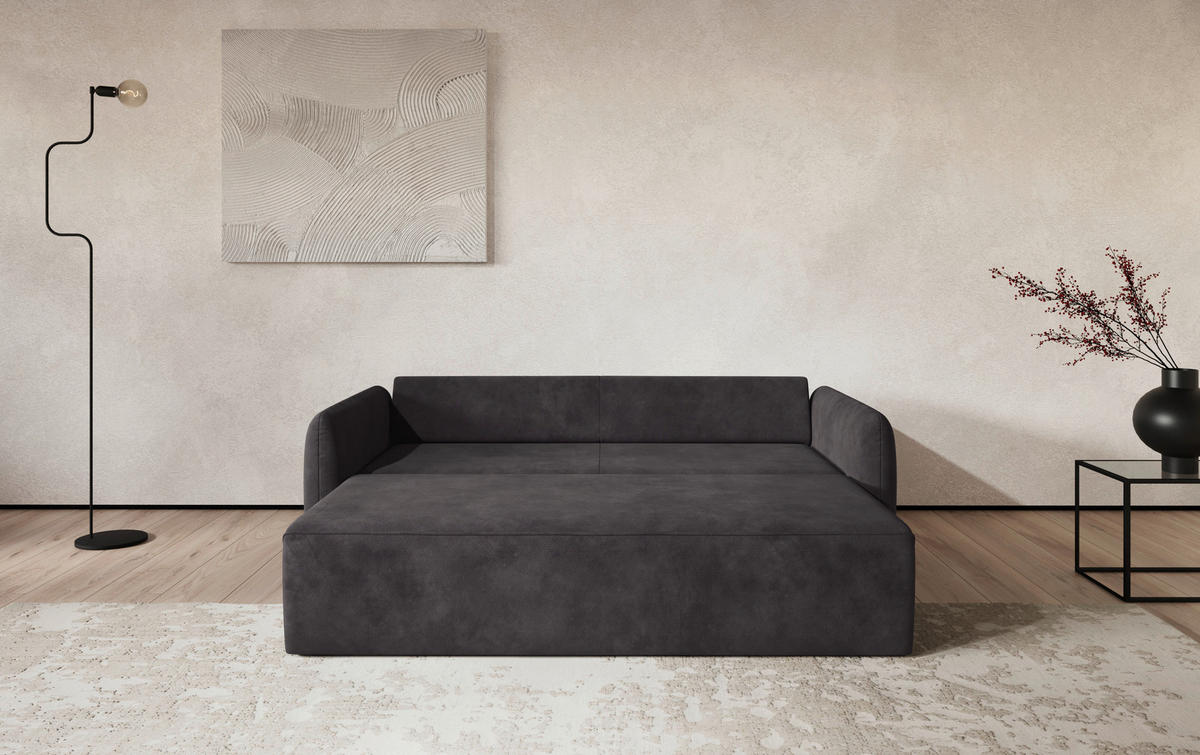 SCHLAFSOFA Chenille Schwarz  - Schwarz, Trend, Kunststoff/Textil (222/89/102cm) - MID.YOU