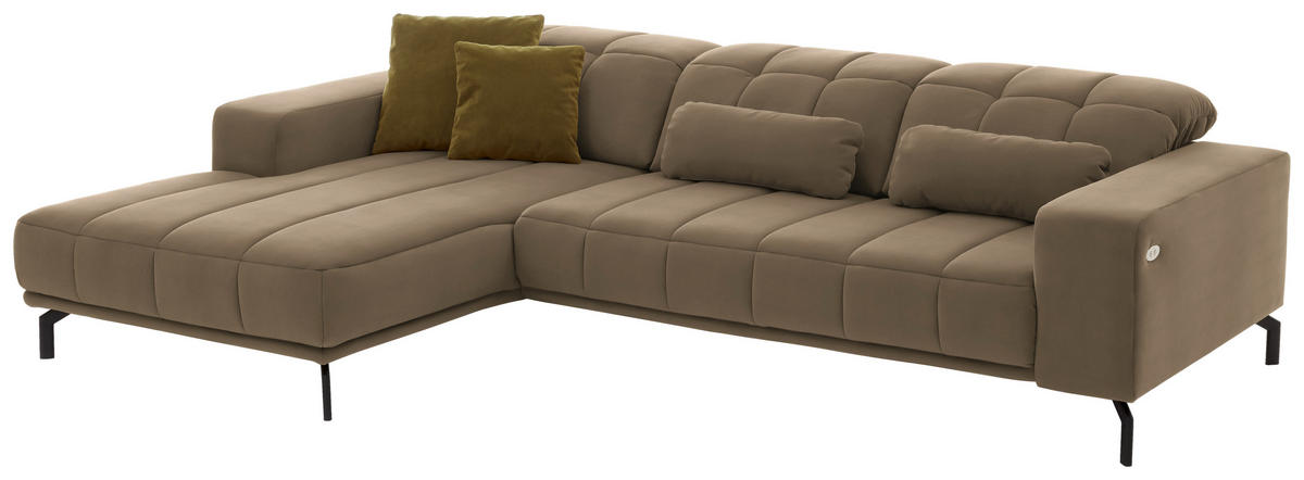 ECKSOFA in Velours Sandfarben  - Sandfarben/Schwarz, Design, Textil/Metall (195/293cm) - Beldomo Style