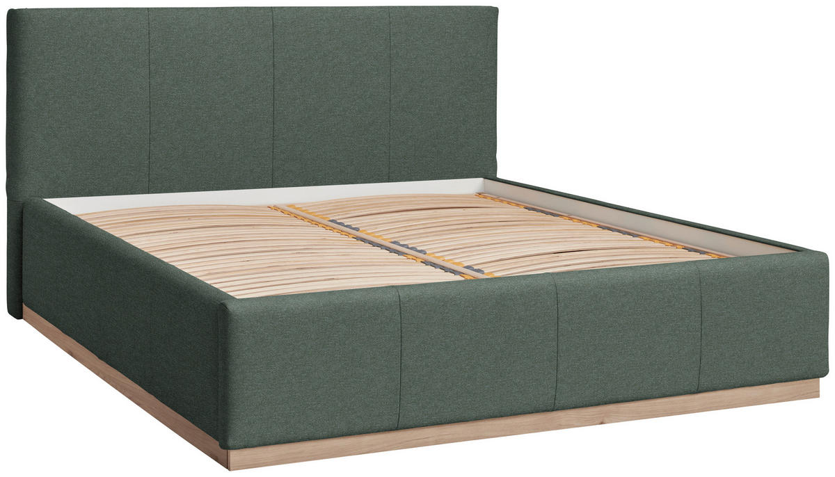 POLSTERBETT Beleuchtung, Lattenrost, Bettkasten Salbeigrün 200/200 cm  - Salbeigrün/Birkefarben, Design, Holz/Holzwerkstoff (200/200cm) - Lomoco