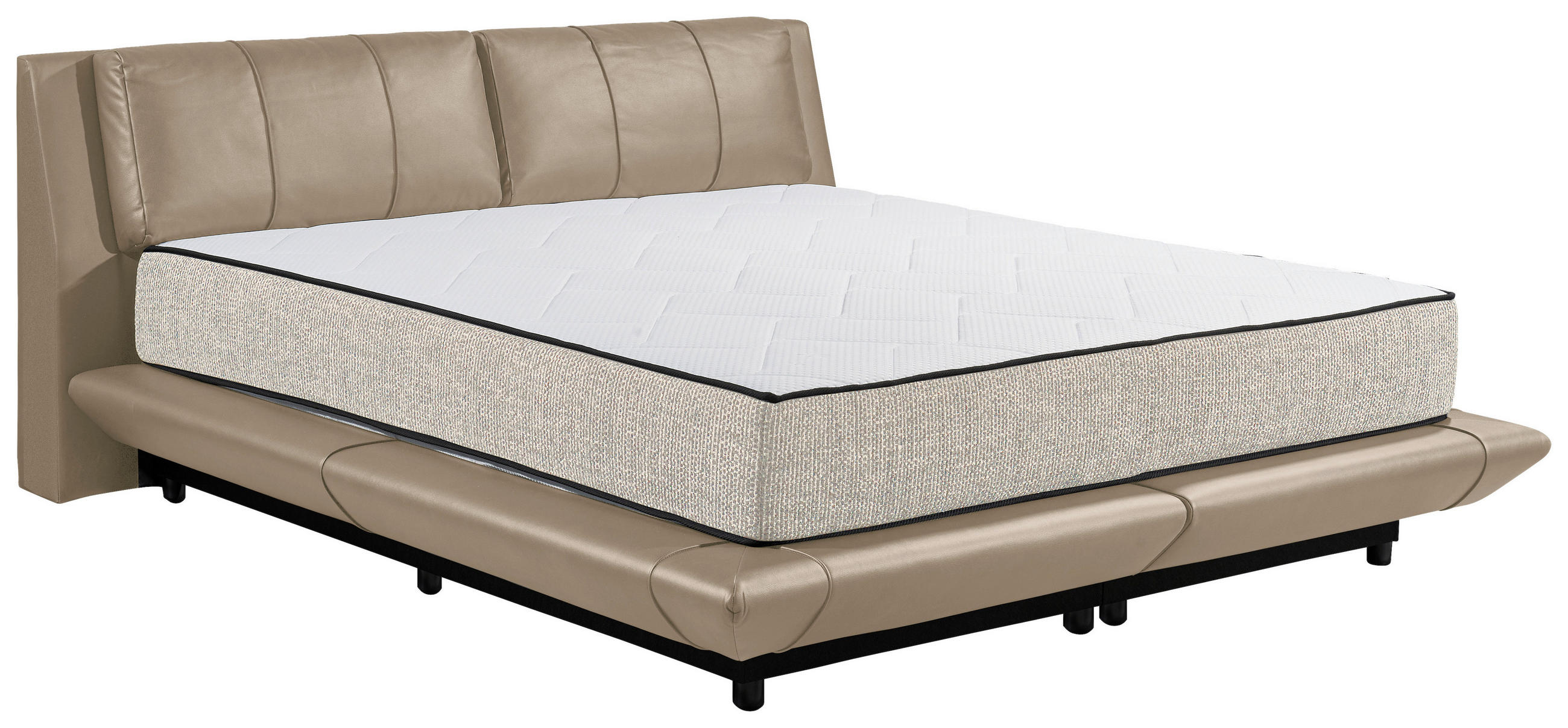 BOXBETT 180/200 cm,  in Kaschmir, gepolstertes Kopfteil, Bettkasten, Matratzen, H3 + H4 = fest + sehr fest  - Kaschmir/Schwarz, Design, Kunststoff/Textil (180/200cm) - Esposa