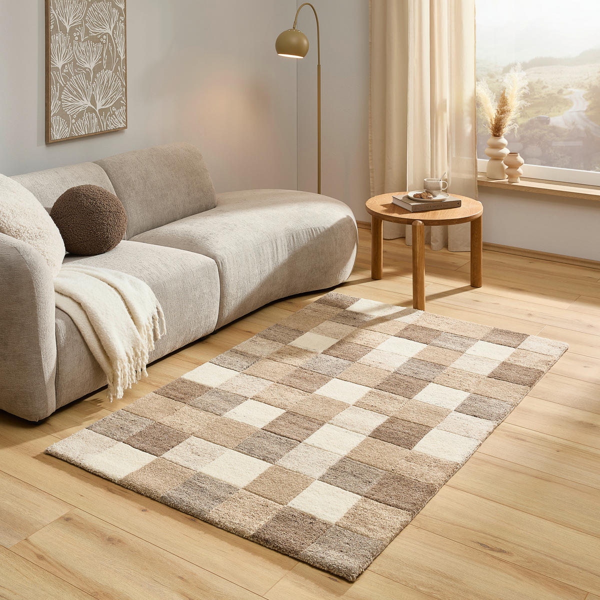 WOLLTEPPICH Wohnzimmer 120/170 cm MULTI BOX Naturfarben, Beige rechteckig  - Beige/Naturfarben, Design, Textil (120/170cm) - Linea Natura