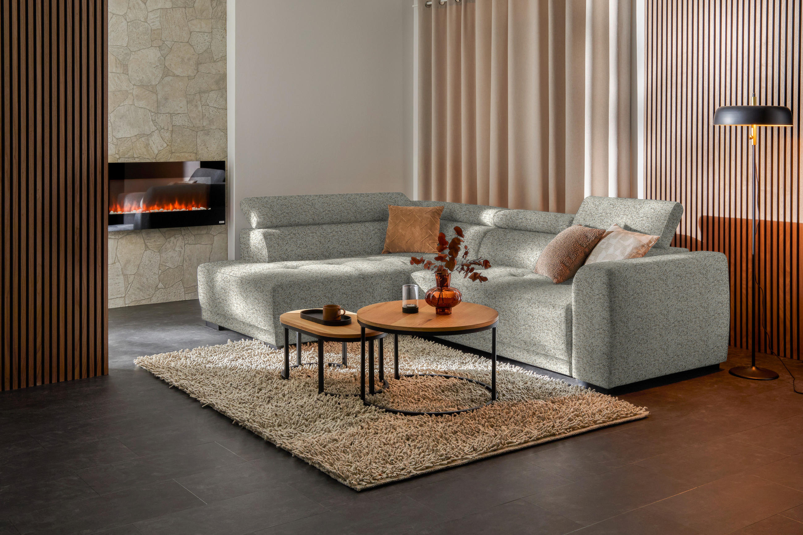ECKSOFA in Struktur Creme  205/284 cm  - Creme/Schwarz, Design, Kunststoff/Textil (205/284cm) - Xora