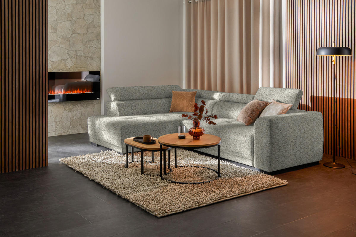 ECKSOFA in Struktur Creme  205/284 cm  - Creme/Schwarz, Design, Kunststoff/Textil (205/284cm) - Xora