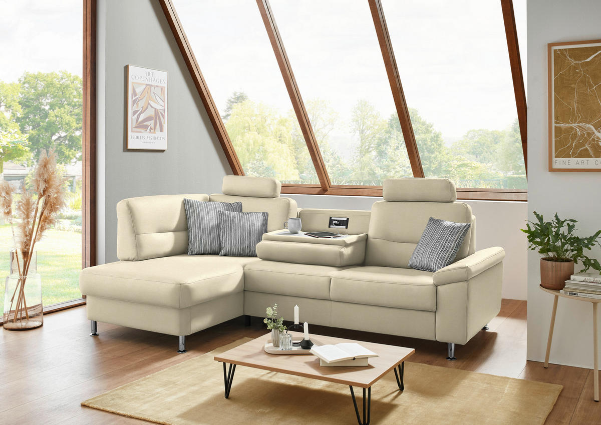 ECKSOFA Flachgewebe Naturfarben  - Alufarben/Naturfarben, Konventionell, Textil/Metall (160/244cm) - Beldomo Comfort