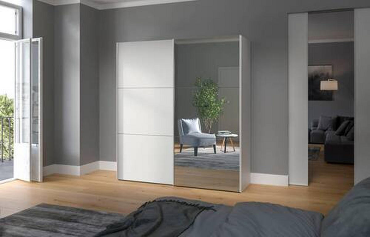 SCHWEBETÜRENSCHRANK 203/195/65 cm 2-türig Weiß  - Edelstahlfarben/Weiß, Design, Glas/Holzwerkstoff (203/195/65cm) - Boxxx