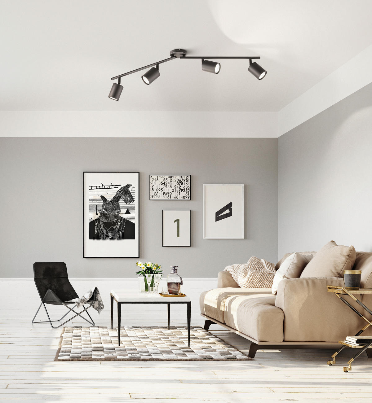 STROPNÉ LED SVIETIDLO, 79/8/13 cm - čierna, Design, kov (79/8/13cm) - Fischer & Honsel