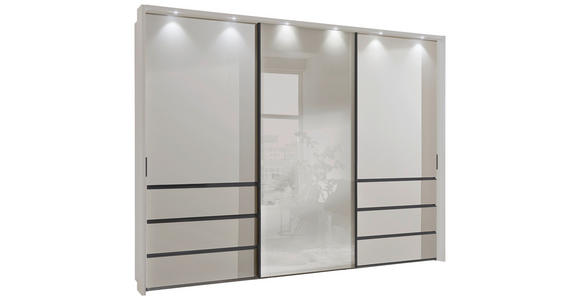 SCHWEBETÜRENSCHRANK in Champagner - Schieferfarben/Champagner, KONVENTIONELL, Glas/Holzwerkstoff (300/236/67cm) - Novel