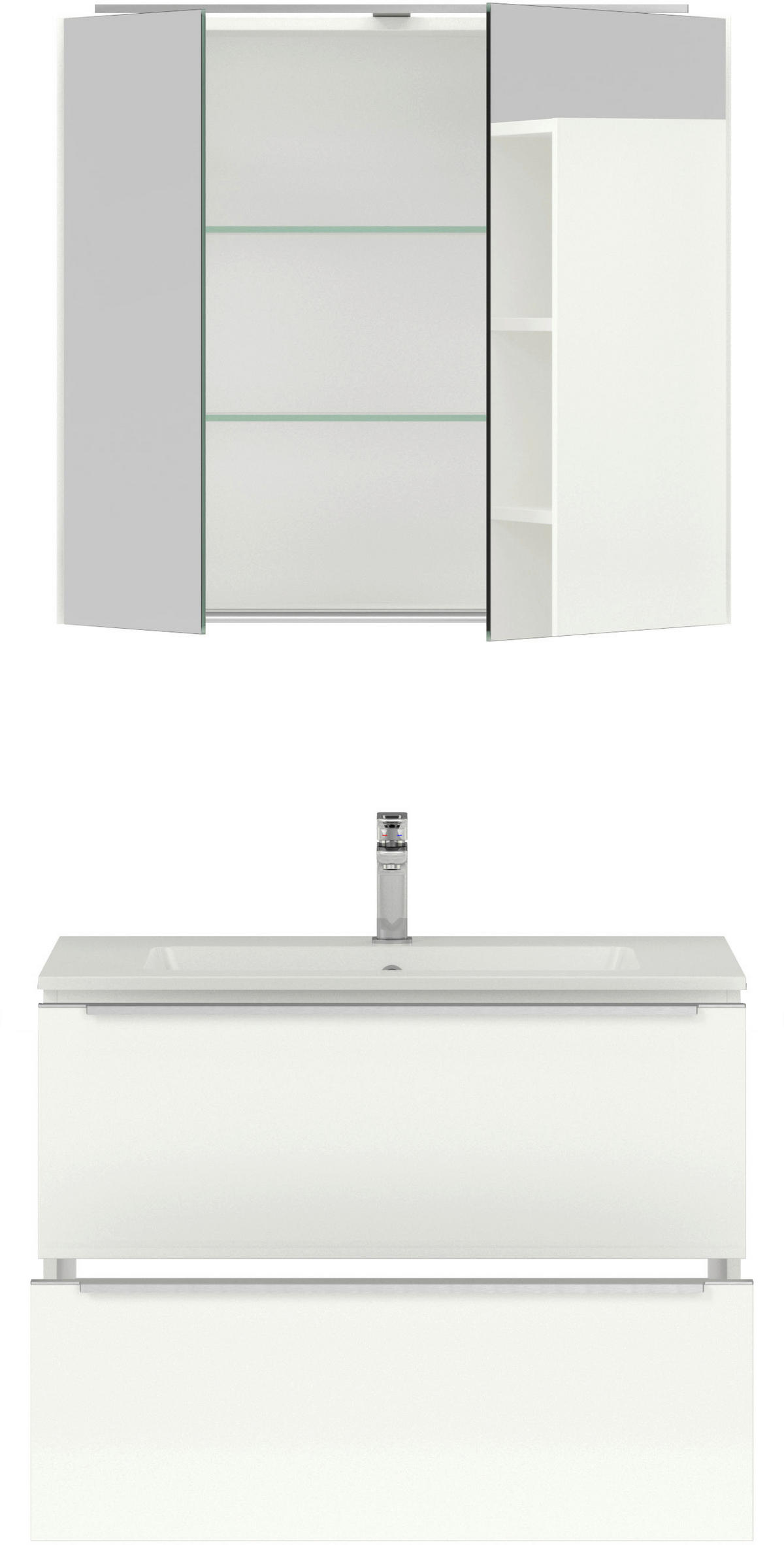 BADEZIMMER 3-teilig  in 81 cm  - Edelstahlfarben/Weiß Hochglanz, MODERN, Holzwerkstoff/Stein (81cm) - Nobilia