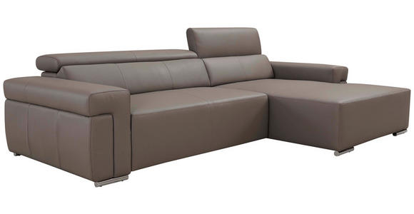 ECKSOFA DUA in Echtleder Grau  293/170 cm  - Chromfarben/Grau, Design, Leder/Metall (293/170cm) - Novel