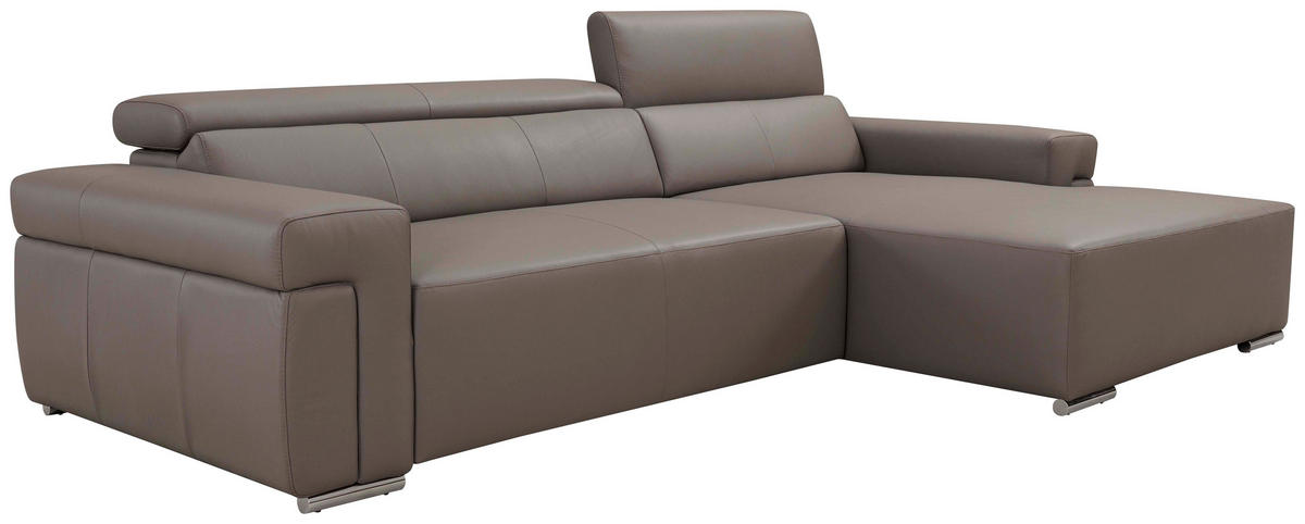 ECKSOFA inkl. Funktion DUA Grau Echtleder  - Chromfarben/Grau, Design, Leder/Metall (293/170cm) - Novel