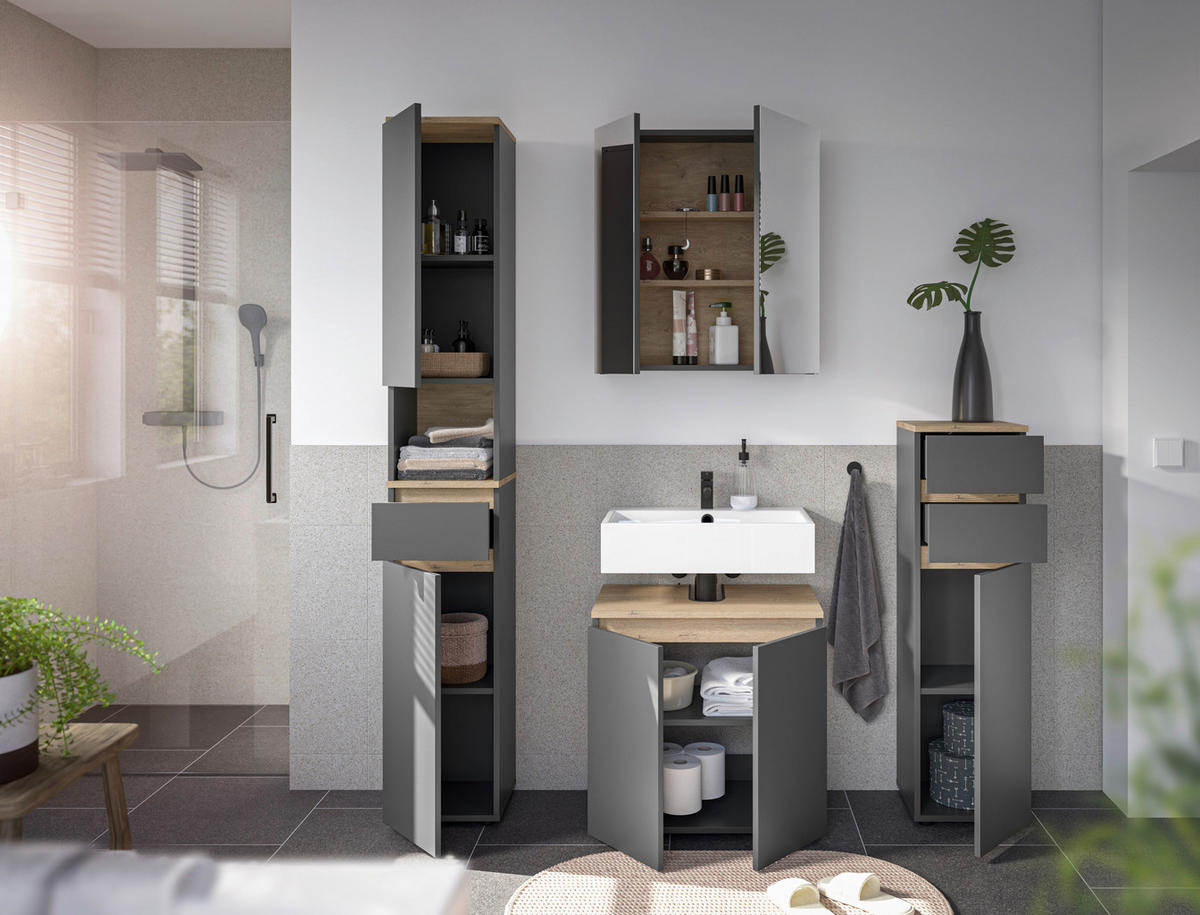 WASCHBECKENUNTERSCHRANK 60/60/38 cm  - Eichefarben/Anthrazit, Design, Holzwerkstoff/Kunststoff (60/60/38cm) - home24