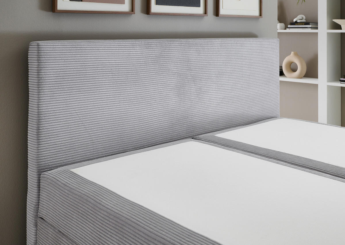 BOXBETT 180/200 cm,  in Hellgrau, Bettkasten, Matratzen, H3 = fest  - Chromfarben/Hellgrau, KONVENTIONELL, Kunststoff/Textil (180/200cm) - Boxxx