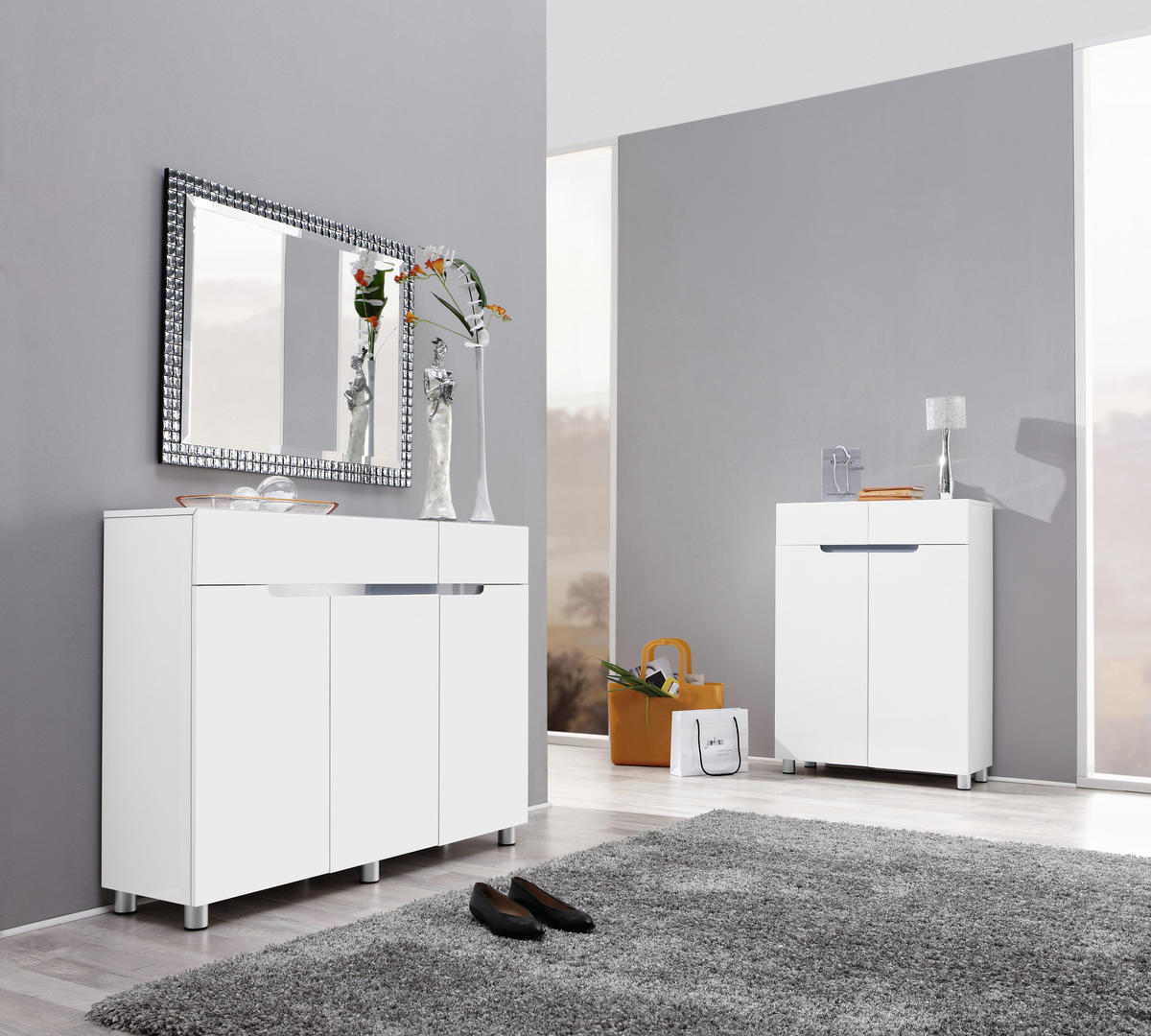 SCHUHSCHRANK Grau, Weiß  - Weiß/Grau, Design, Holzwerkstoff (76/105/31cm) - Xora
