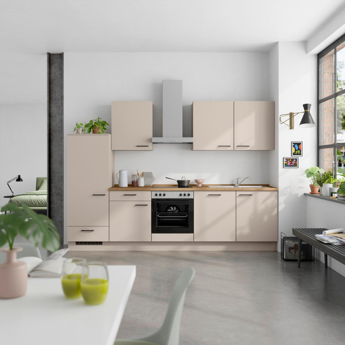 KÜCHENLEERBLOCK 300 cm   in Eichefarben, Sandfarben  - Sandfarben/Eichefarben, MODERN, Holzwerkstoff/Metall (300cm) - Nobilia