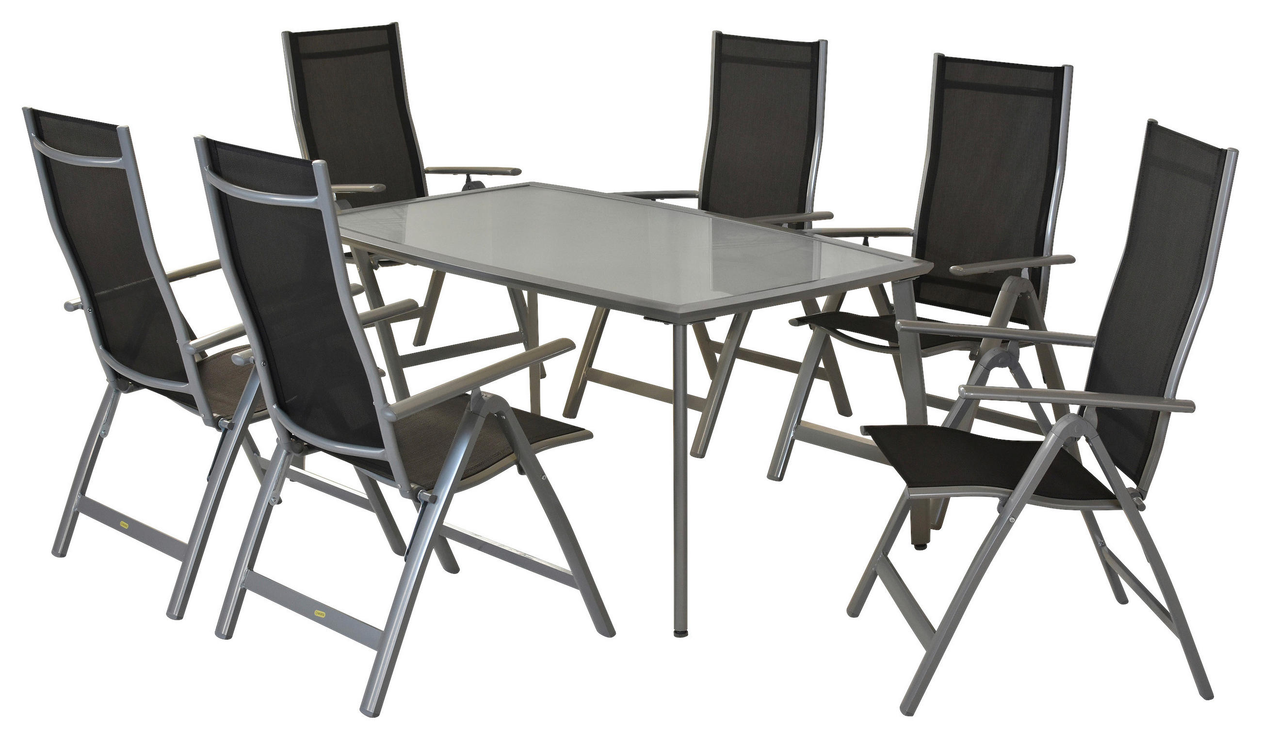 GARTENSET 7-teilig Aluminium 7-teilig  - Silberfarben/Schwarz, MODERN, Textil/Metall - Gardenson