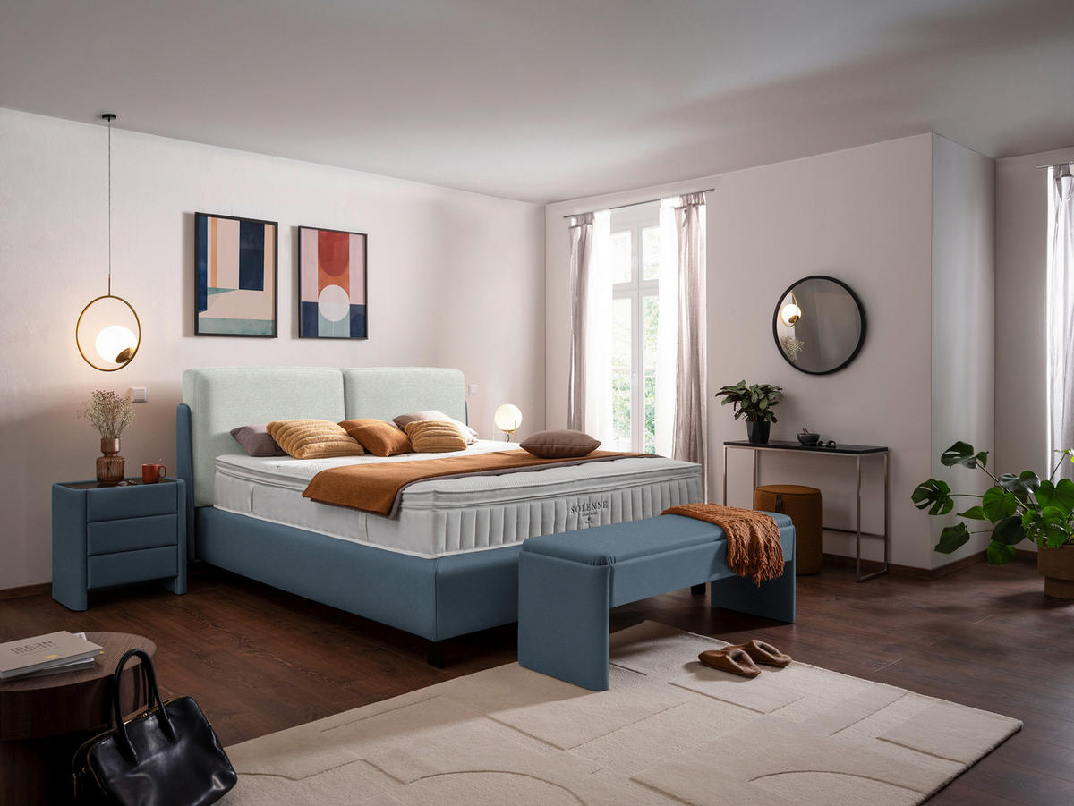 BOXSPRINGBETT 180/200 cm  in Blau, Hellgrau  - Blau/Hellgrau, Design, Textil/Metall (180/200cm) - Johann Jakob