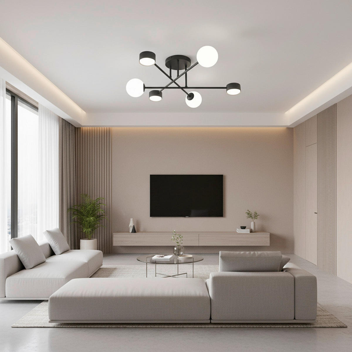 DECKENLEUCHTE 64/64/23 cm  - Schwarz, Design, Glas/Metall (64/64/23cm)