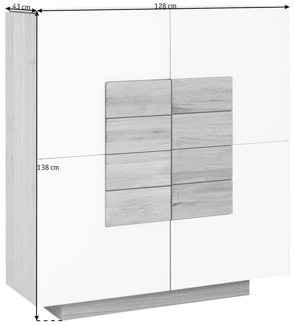 VYSOKÁ KOMODA, divoký dub, bílá, barvy dubu, 128/138/43 cm - bílá/barvy dubu, Design, dřevo/sklo (128/138/43cm) - Voglauer