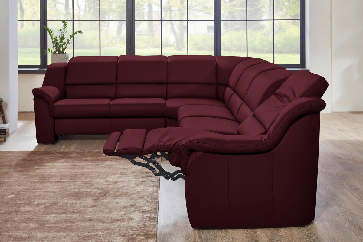 ECKSOFA  in Echtleder Weinrot  260/324 cm  - Weinrot/Schwarz, KONVENTIONELL, Leder/Kunststoff (260/324cm) - Cantus