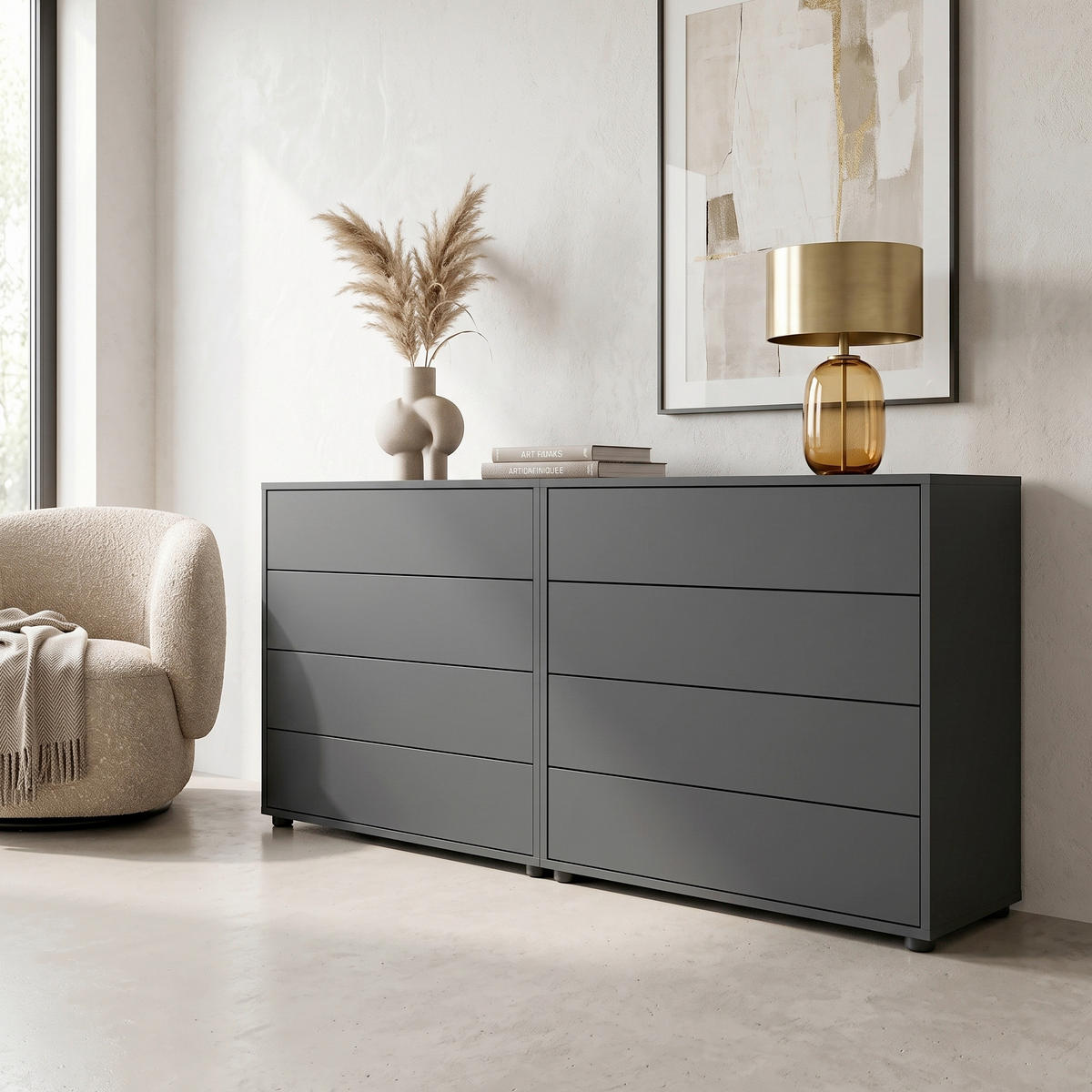 SIDEBOARD Mailand Set 1 158/73/33 cm 8 Schublade(n)  - Anthrazit/Schwarz, MODERN, Holzwerkstoff/Kunststoff (158/73/33cm) - MID.YOU