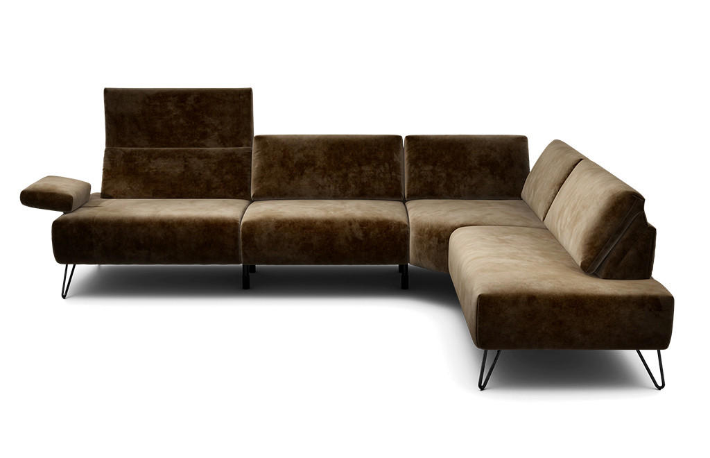 ECKSOFA Cosy Braun Samt  - Schwarz/Braun, Design, Textil/Metall (288-303/213cm) - SENSOO