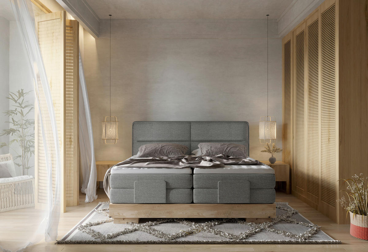 BOXSPRINGBETT 180/200 cm  in Grau, Eichefarben  - Eichefarben/Grau, Natur, Holz/Textil (180/200cm) - Valnatura