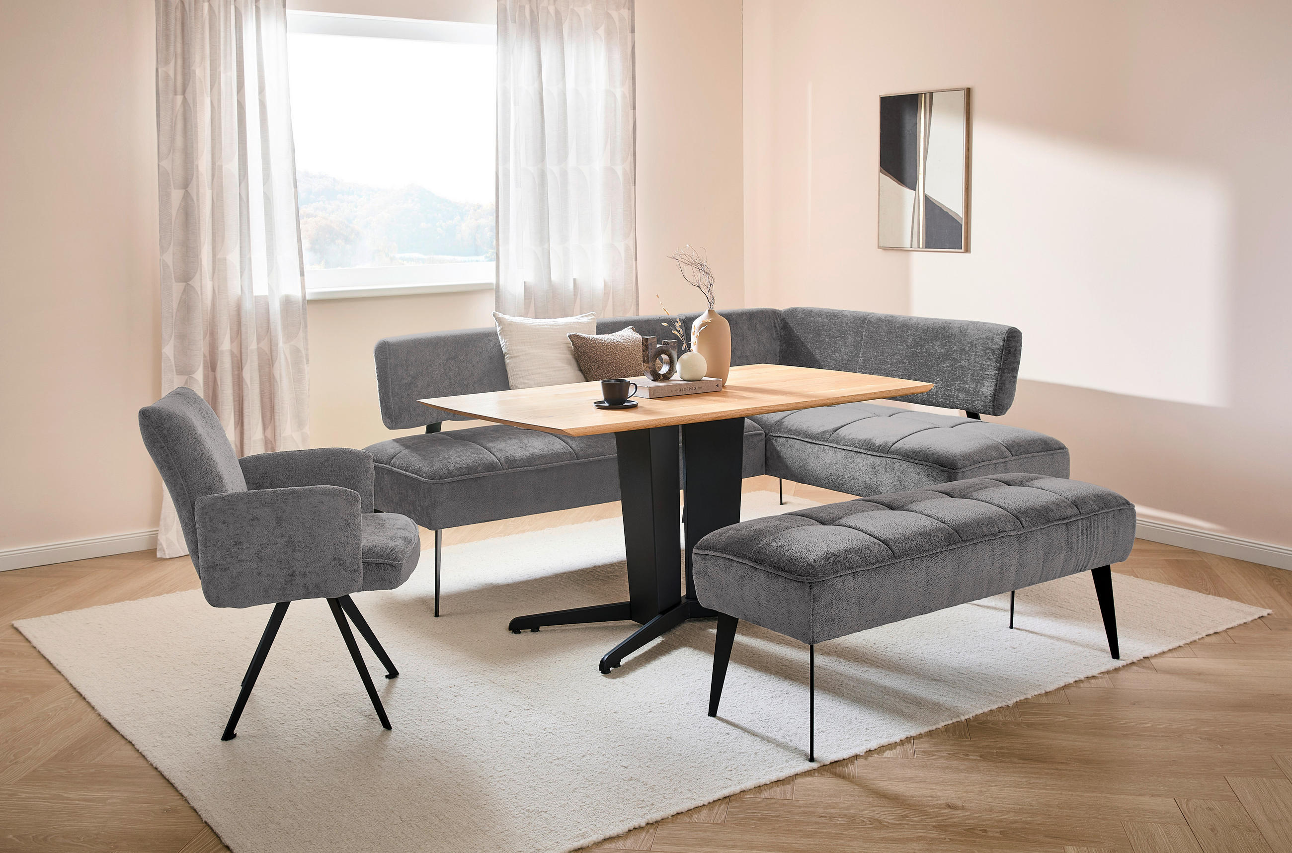 SITZBANK 133/54/47 cm Webstoff Braun Metall  - Schwarz/Braun, MODERN, Textil/Metall (133/54/47cm) - Welnova
