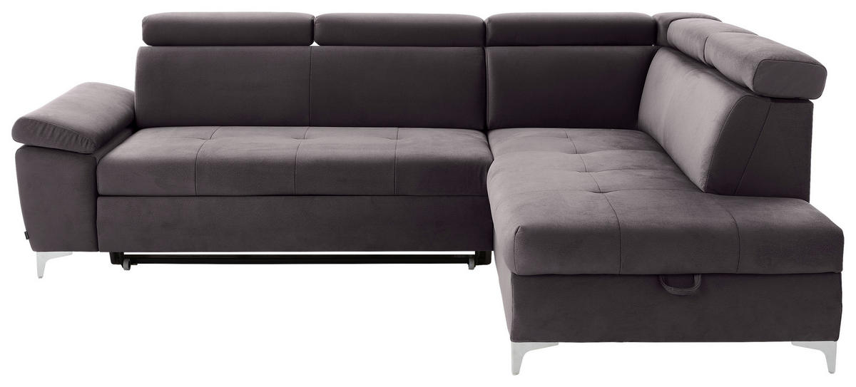 ECKSOFA in Samt Grau  - Chromfarben/Grau, Konventionell, Textil/Metall (271/206cm) - Carryhome