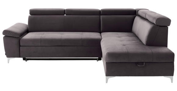 ECKSOFA in Samt Grau  - Chromfarben/Grau, KONVENTIONELL, Textil/Metall (271/206cm) - Carryhome