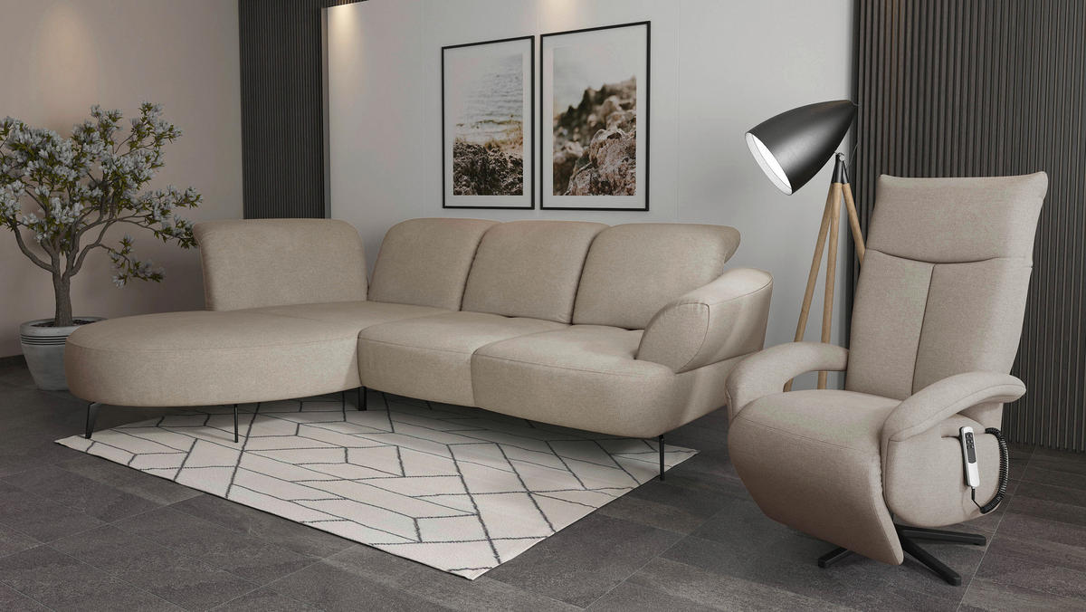 ECKSOFA DANCE E Beige Mikrofaser  - Beige/Schwarz, MODERN, Textil/Metall (208/313cm) - Sit & More