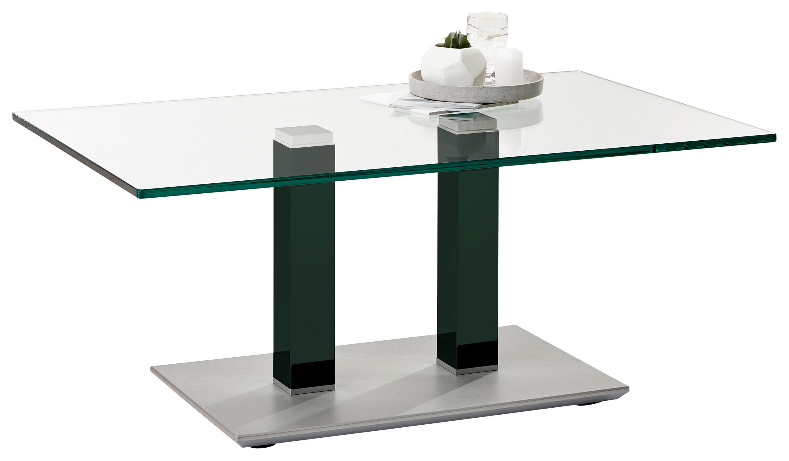 COUCHTISCH in Metall, Glas 110/70/46-65 cm  - Edelstahlfarben/Grün, Design, Glas/Kunststoff (110/70/46-65cm)