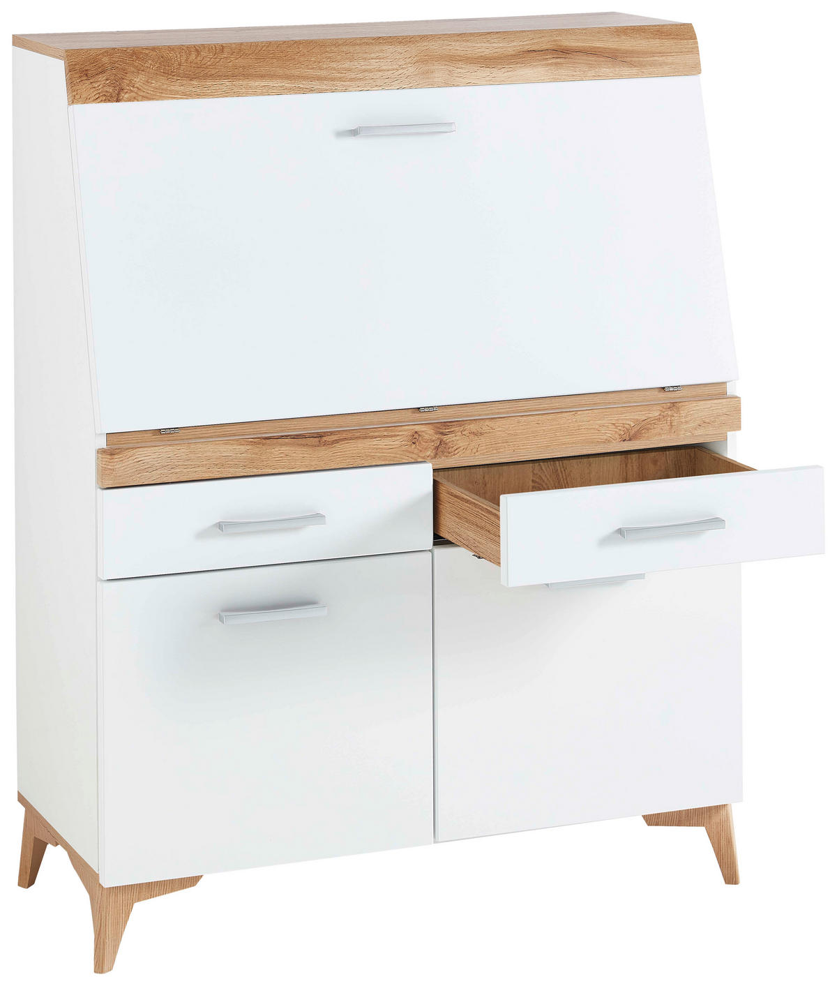 SEKRETÄR  Kabeldurchlass, Stauraum  - Eichefarben/Alufarben, Trend, Holzwerkstoff/Kunststoff (98/124/39,6cm) - Carryhome