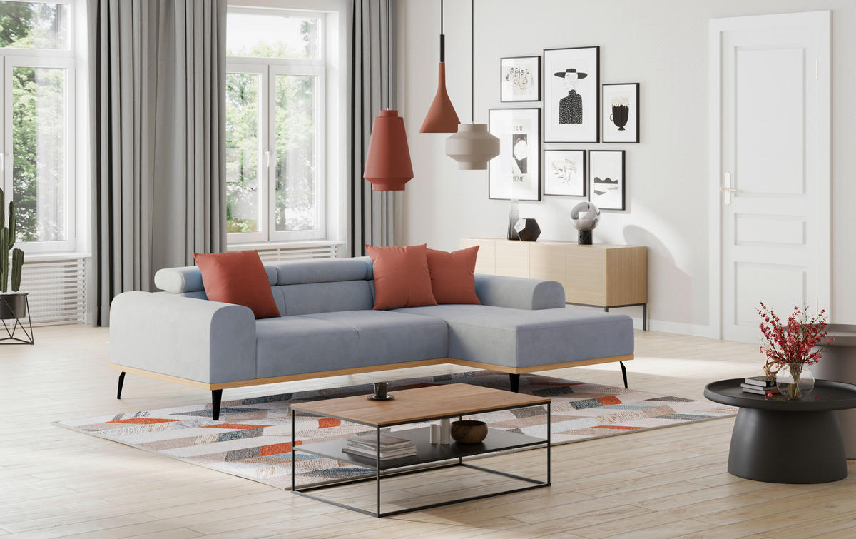 ECKSOFA Hellgrau Mikrofaser  - Hellgrau/Schwarz, KONVENTIONELL, Textil/Metall (244/157cm) - Cotta